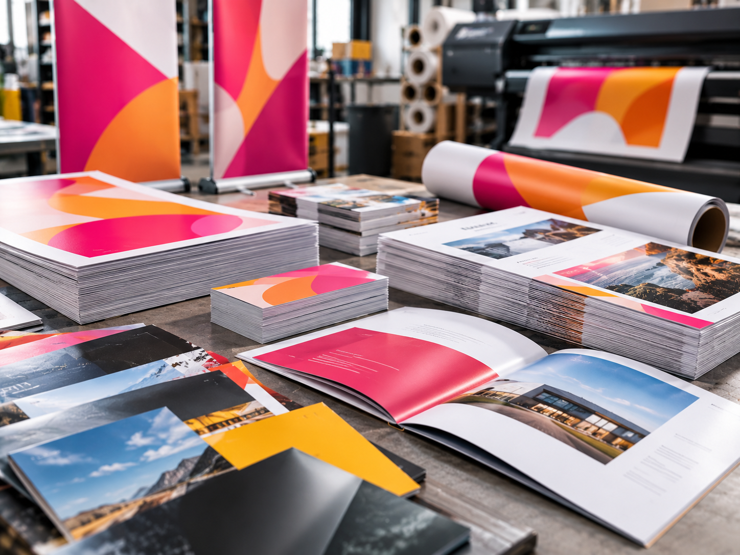 Professional printing including leaflets, business cards, brochures, banners and promotional materials